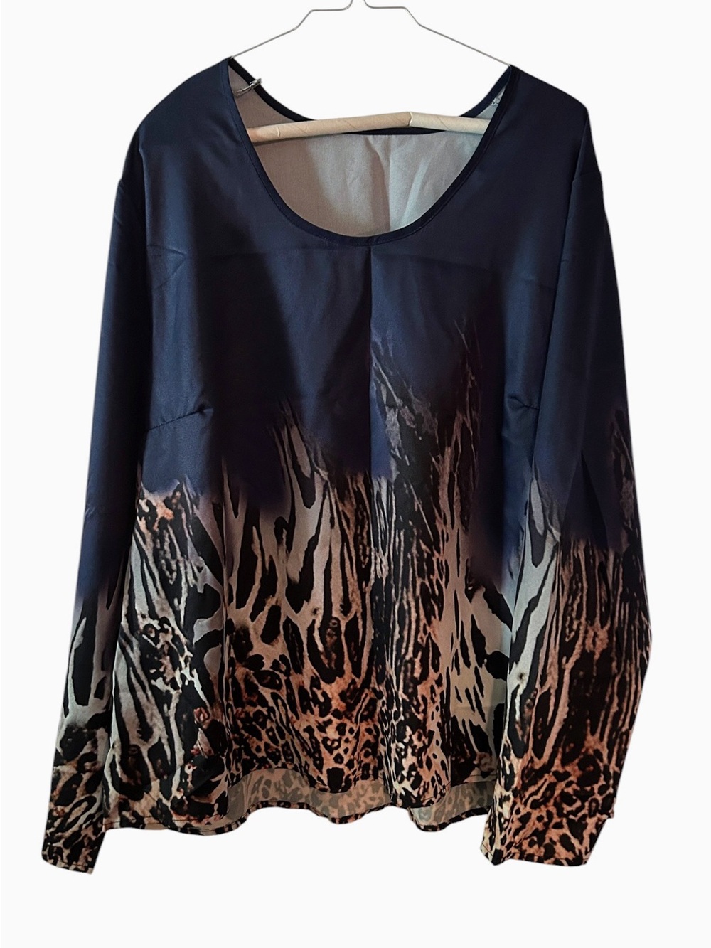 Women's Scoop Neck Animal Print Long Sleeve Top - Black and Brown